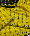 Yellow Mirror Work Saree with Floral Embroidery Border | RD HEMANI