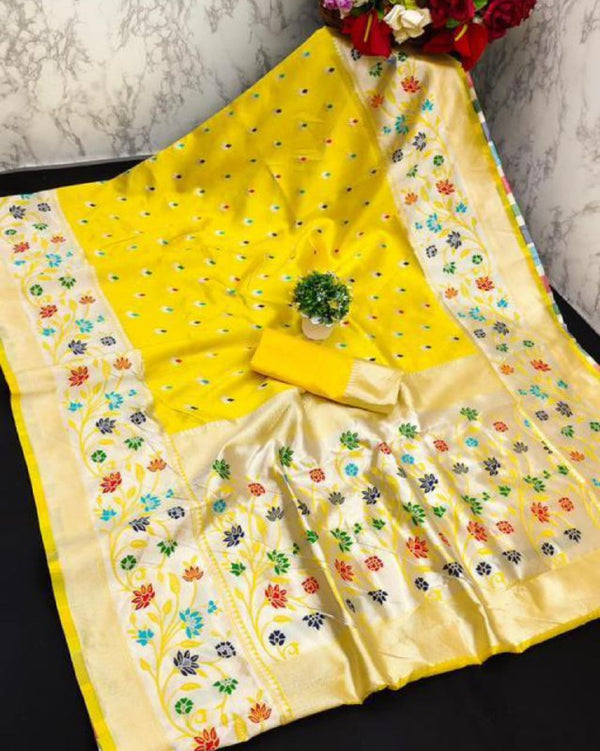 Yellow Paithani Silk Saree | Traditional Wedding Wear