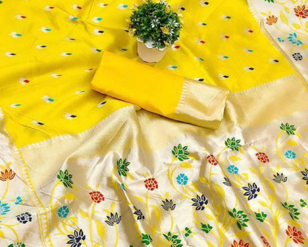 Yellow Paithani Silk Saree | Traditional Wedding Wear