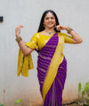 Yellow Purple Jacquard Silk Saree | Wedding & Reception Wear