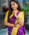Yellow Purple Jacquard Silk Saree | Wedding & Reception Wear