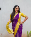 Yellow Purple Jacquard Silk Saree | Wedding & Reception Wear