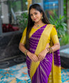 Yellow Purple Jacquard Silk Saree | Wedding & Reception Wear