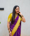 Yellow Purple Jacquard Silk Saree | Wedding & Reception Wear