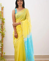 Yellow Sky Cotton Saree | Ethnic Wear for Women