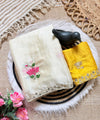Yellow & White Rangoli Silk Saree with Floral Embroidery & Mirror Work | RD TARA