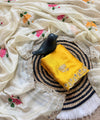 Yellow & White Rangoli Silk Saree with Floral Embroidery & Mirror Work | RD TARA
