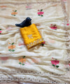 Yellow & White Rangoli Silk Saree with Floral Embroidery & Mirror Work | RD TARA